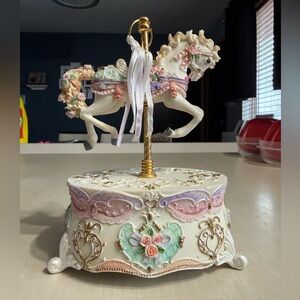 Elegant Porcelain Carousel Horse Music Box